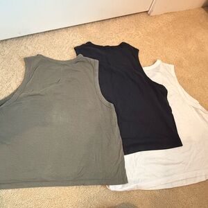 Set of Three Sleeveless Tops - White, Black, and Olive